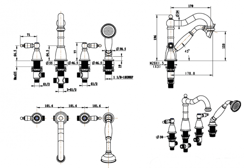 Смеситель врезной Boheme Provanse, бронза