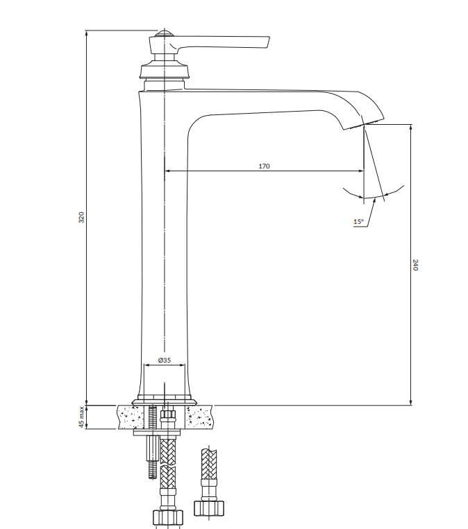 Смеситель для умывальника высокий OMNIRES ARMANCE Античная медь