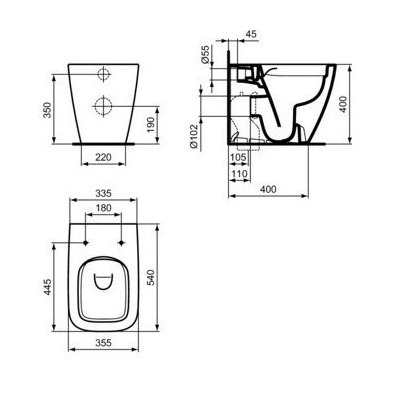 Унитаз приставной Ideal Standard i.life B безободковый RimLS+, c тонкой крышкой Soft-close 