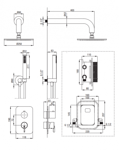 Набор для душа скрытого монтажа Deante Silia