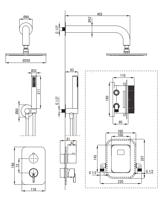 Набор для душа скрытого монтажа Deante Silia