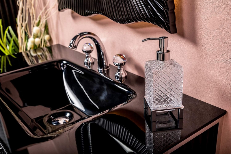 Тумба с раковиной ARMADI ART Monaco 100 черная, фурнитура хром