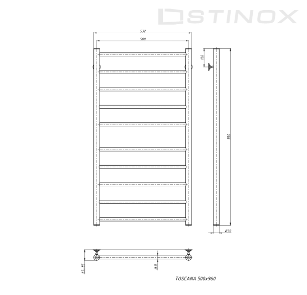 Полотенцесушитель Stinox Toscana электрический, золото брашированное,ТЭН NEX со скрытым монтажом 