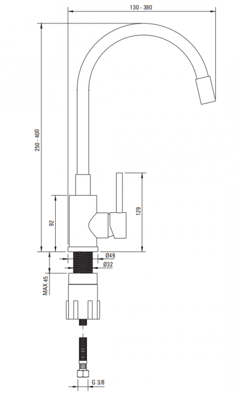 Neo Luno Смеситель для мойки с гибким изливом, черный-хром