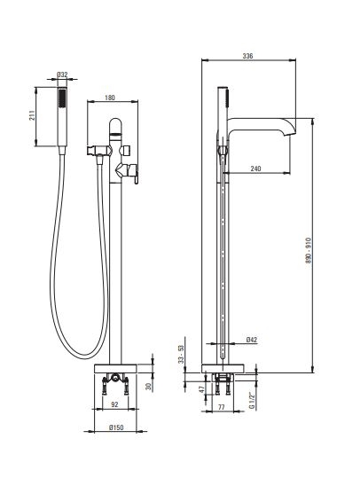 DEANTE SILIA Смеситель напольный для отдельно стоящей ванны с душевым набором, брашированное бронза
