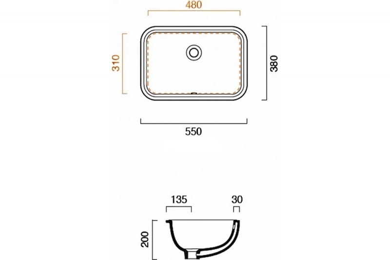 Раковина встраиваемая снизу белый Catalano Italy 55x38