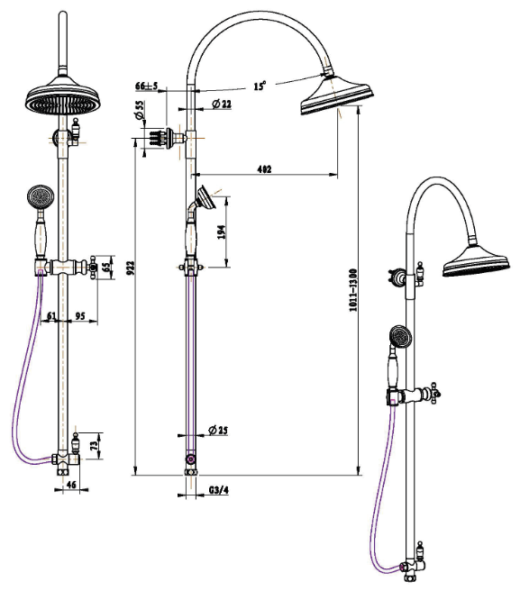 Душевая стойка BOHEME MEDICI С ВЕРХНИМ ДУШЕМ и смеситель с изливом для ванны