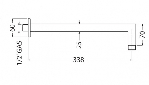 RICAMBI QUADRATO Кронштейн для верхнего душа L-350 mm. 20x20 mm. 1/2"x1/2"