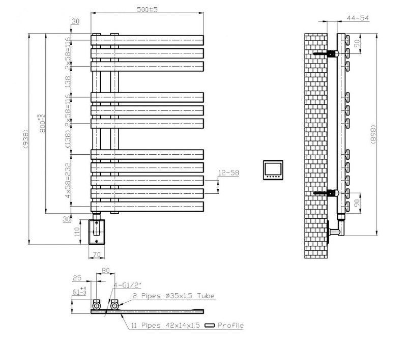 Полотенцесушитель электрический Boheme Venturo 80 x 50 см, ширина 50 см, высота 93.8 см, хром