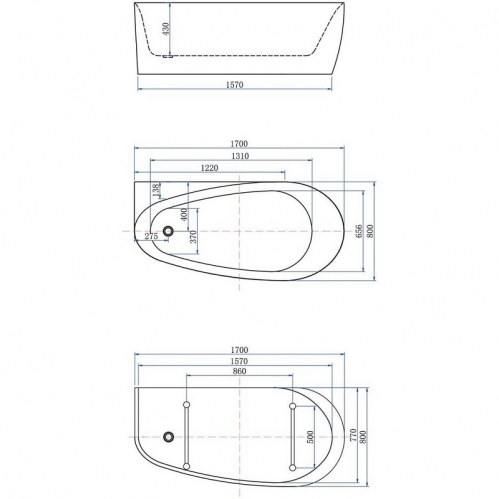 Ванна акриловая Allen Brau Priority 2, 170 х 80 см, слив-перелив в комплекте, матовая