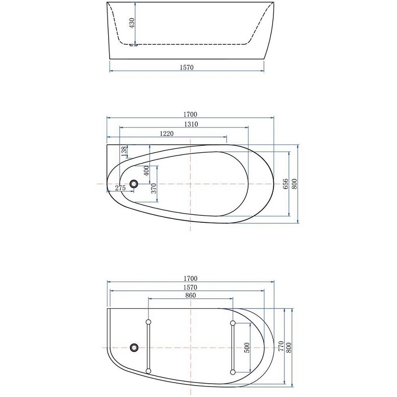 Ванна акриловая Allen Brau Priority 2, 170 х 80 см, слив-перелив в комплекте, матовая