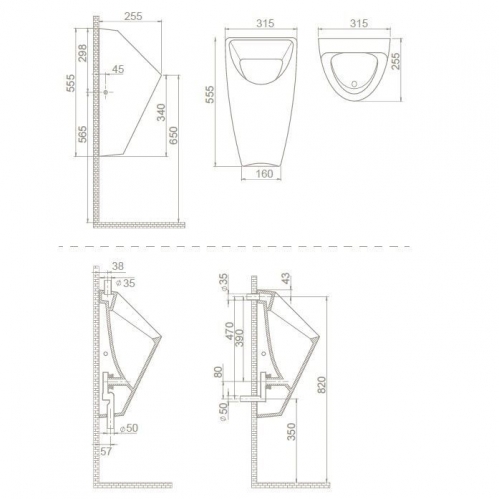 Писсуар CeraStyle  City белый, с верхним подводом воды