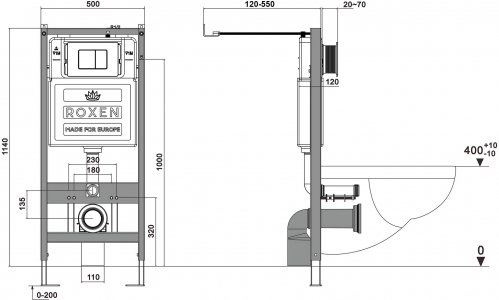Комплект инсталляции 6 в 1 Roxen StounFix Dual Fresh  с аромадозатором, панелью смыва в цвете графит