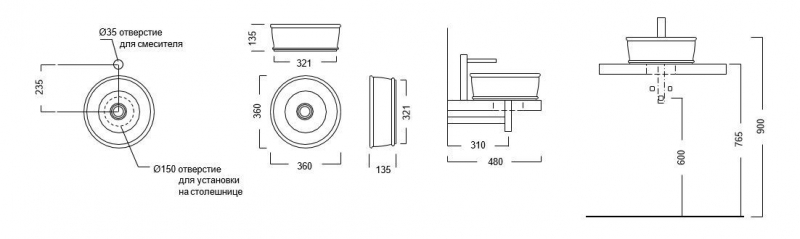 Раковина Kerama Marazzi CIRCO накладная 36, белая глянцевая