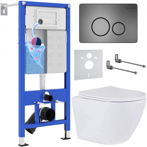 Комплект инсталляции 6 в 1 Roxen StounFix Dual Fresh  с аромадозатором, панелью смыва в цвете графит