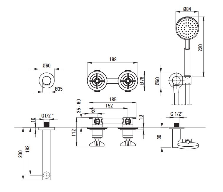 Смеситель скрытого монтажа Deante Temisto с изливом для ванны, бронза