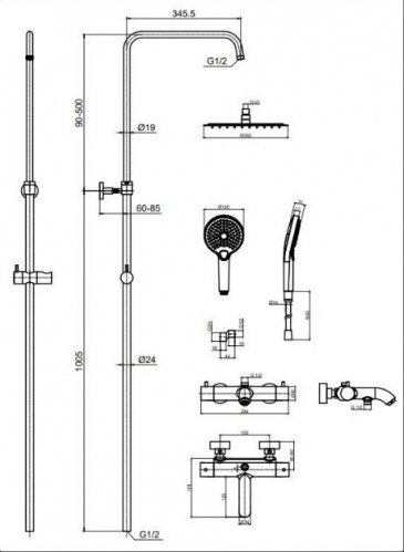 Душевая стойка AQUAme Siena 3 режима, термостат