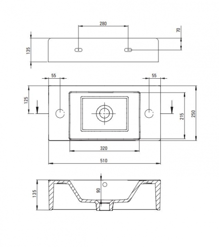 Deante Hiacynt New Умывальник накладной 510х250х135 мм, правый