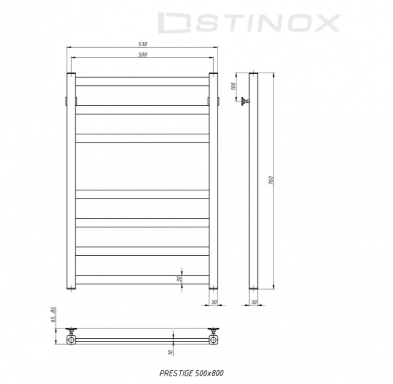 Полотенцесушитель электрический PRESTIGE 500x800 в цвете нержавеющая сталь