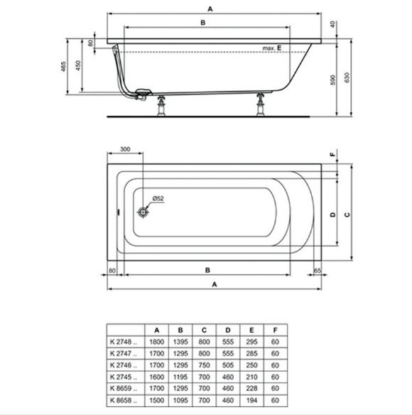 Акриловая ванна Ideal Standard HOTLINE,  с ножками