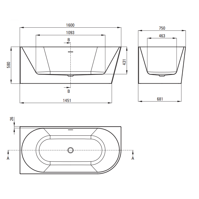 Deante Silia Ванна акриловая угловая пристенная/отдельностоящая левая 1600*750 мм, белый