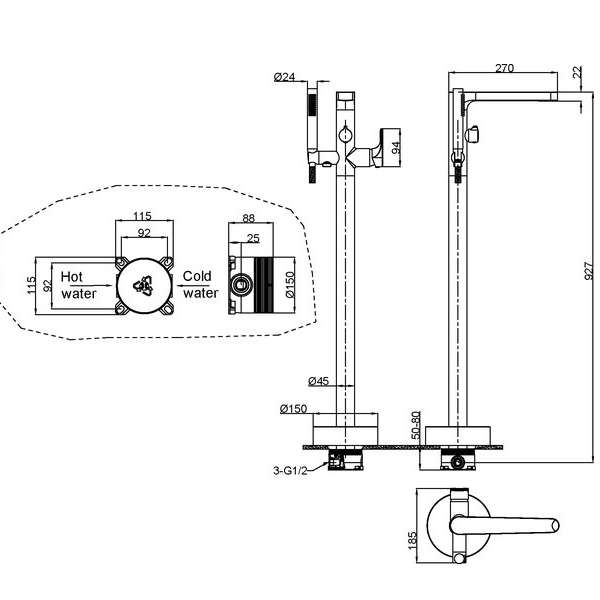 Смеситель для ванны Boheme Spectre Matt Gold золото брашированное