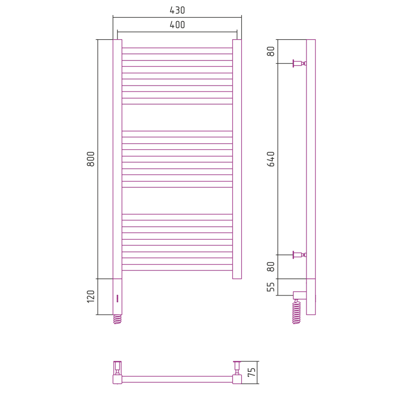 Полотенцесушитель Сунержа Модус 800х400, электрический, черный матовый