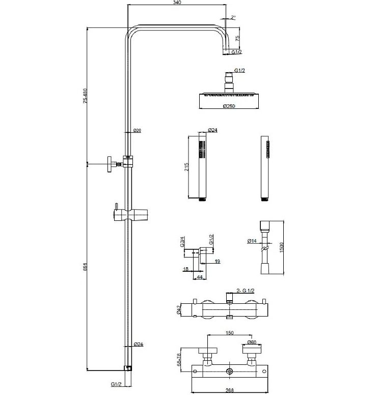 ДУШЕВАЯ СИСТЕМА DEANTE SILIA СКРЫТОГО МОНТАЖА, брашированная бронза