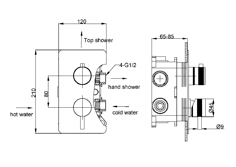 Смеситель встроенный однорычажный 2-х проходной , графит