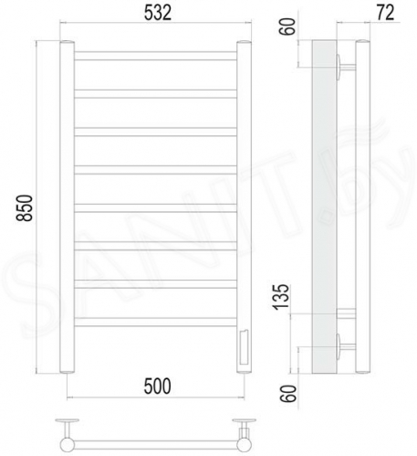 Полотенцесушитель Terminus Аврора П8  50*85 Электро нержавеющая сталь