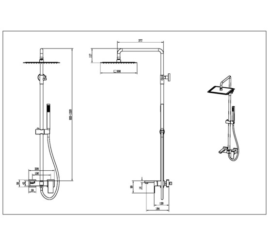 ДУШЕВАЯ СИСТЕМА BOHEME QUBIC  СО СМЕСИТЕЛЕМ золото брашированное