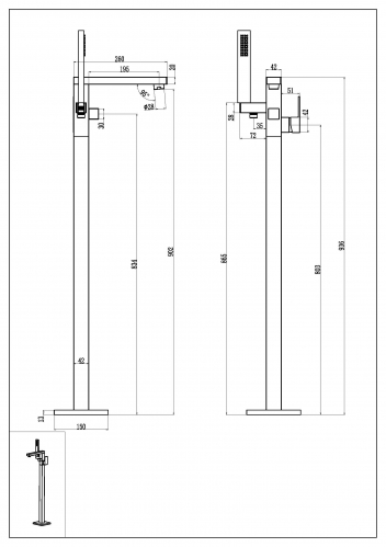 Смеситель напольный Boheme QUBIC Nickel Brush