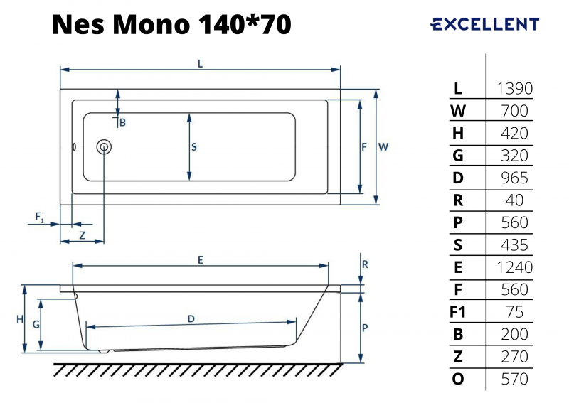 Акриловая ванна Excellent Ness с ножками
