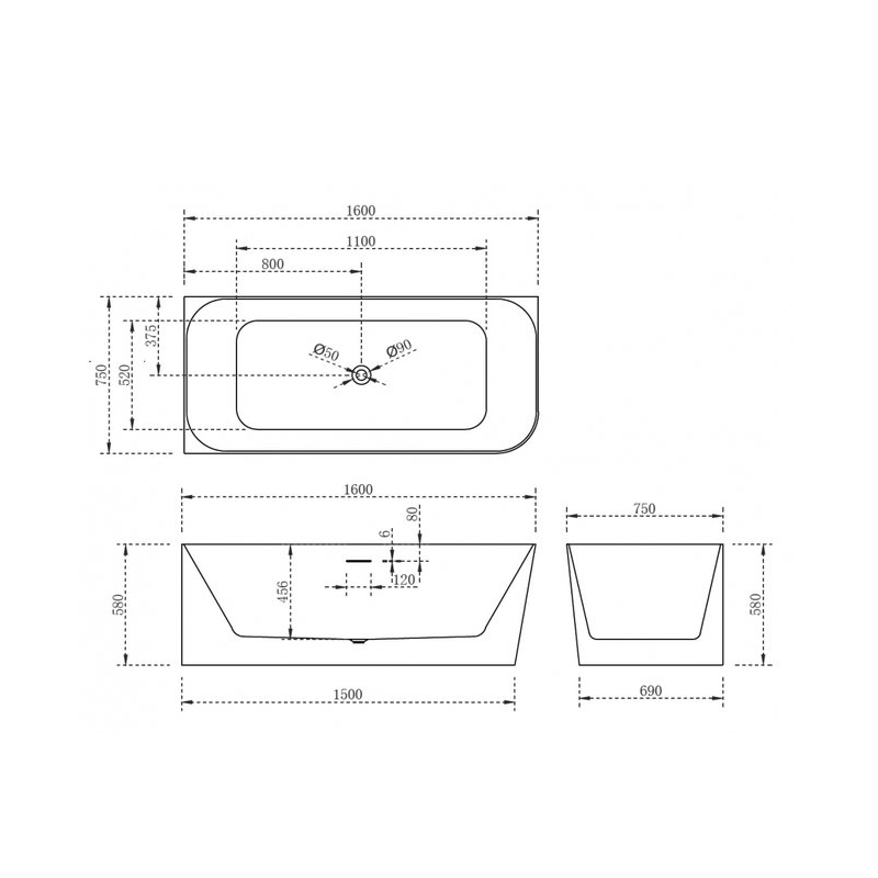 Акриловая ванна Abber 160x75 левая, белая