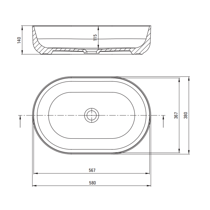 Deante Round Умывальник накладной, 580*380*140 мм, белый