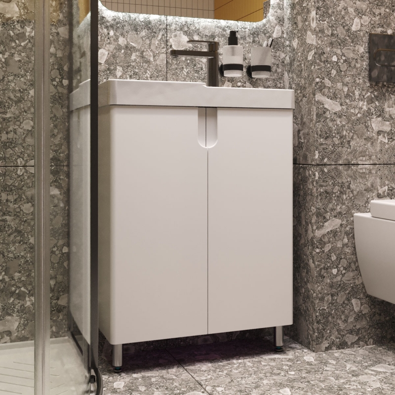 ТУМБА C УМЫВАЛЬНИКОМ BELUX ДАЛЛАС Н 55 БЕЛЫЙ ГЛЯНЦЕВЫЙ