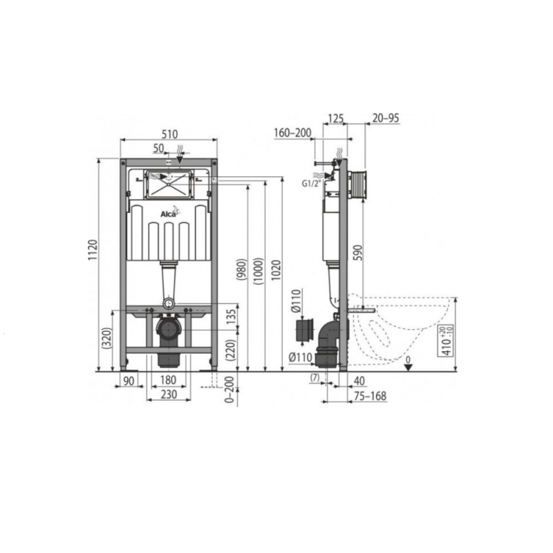 Инсталляция для унитаза AlcaPlast c клавишей смыва  (белая)