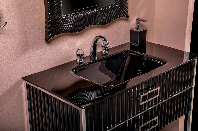 Тумба с раковиной ARMADI ART Monaco 100 черная, фурнитура хром