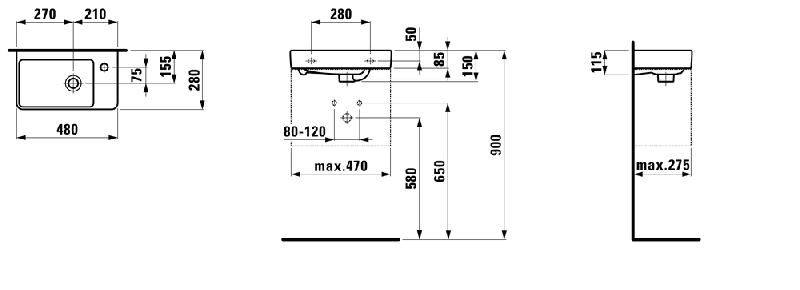 Мини-раковина, ассиметричная левая LAUFEN PRO S, 48*28 см