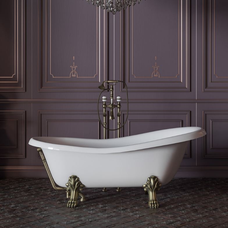 Ванна из искусственного камня Migliore Milady  185x80  отдельностоящая белаяс декоративными ножками, со сливом-переливом, фурнитура бронза 