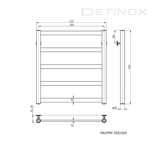 Полотенцесушитель водяной Stinox Maxima хром