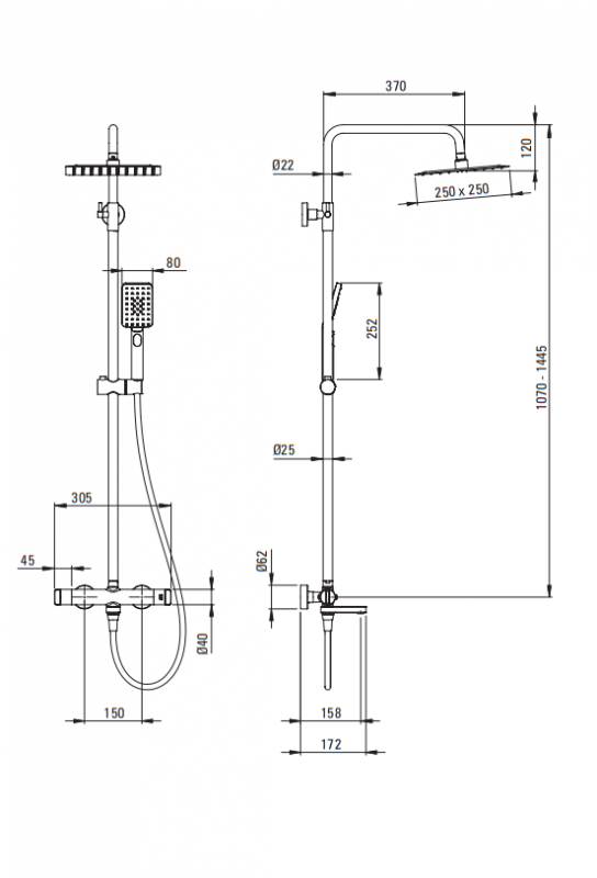 Deante Nero Душевая колонна с термостатическим смесителем для ванны с поворотным изливом, черная