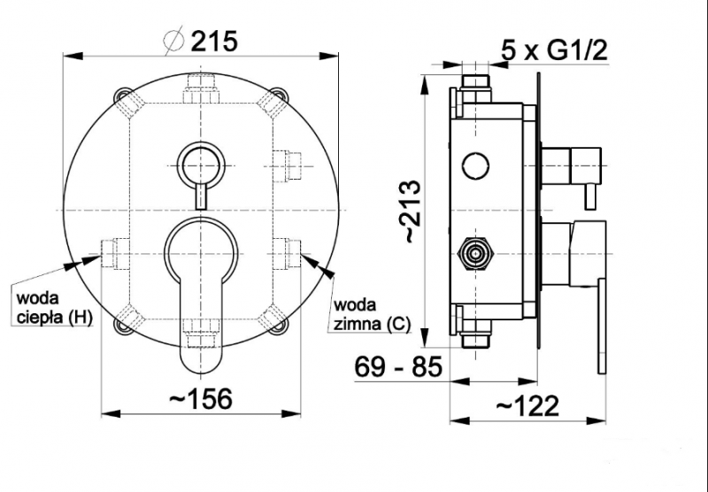  Душевая система Armatura скрытого монтажа 3-х функциональная круглая, хром