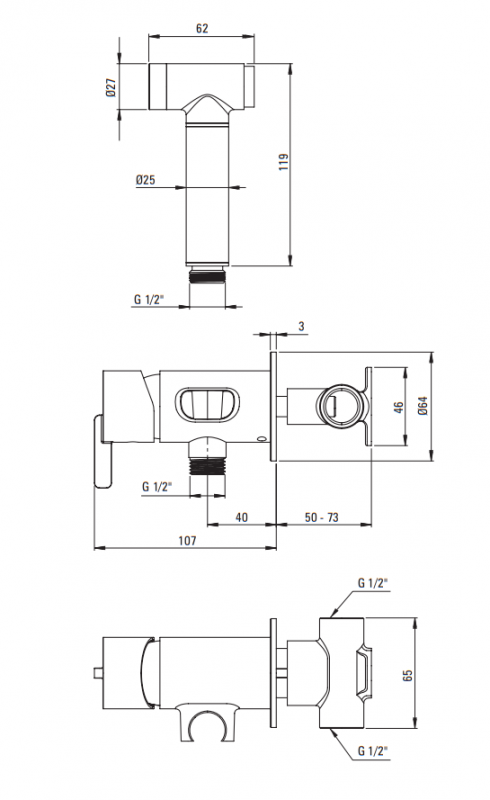 Deante Silia Gold Смеситель скрытого монтажа с гигиеническим душем, матовое золото