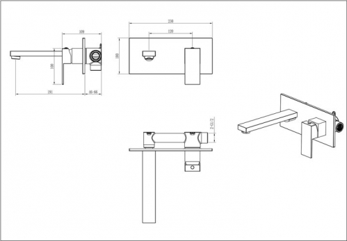 Смеситель встраиваемый для раковины Grocenberg  Графит 