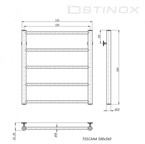 Полотенцесушитель водяной TOSCANA 500x600
