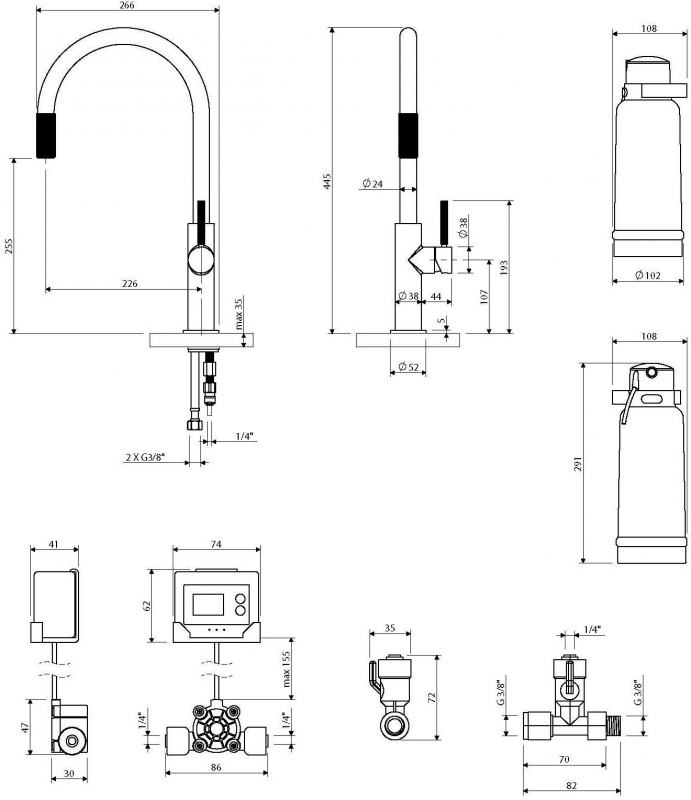 Смеситель для кухни Omnires SWITCH с подключением для фильтра брашированная медь
