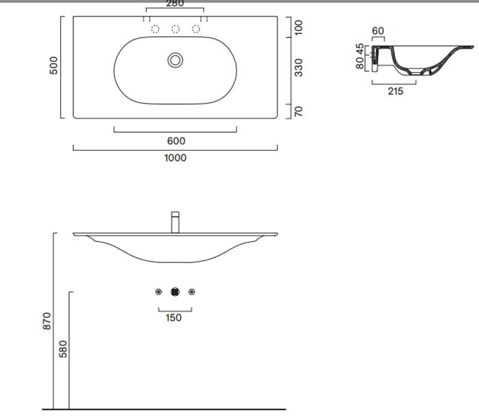 Catalano Sfera 100 Столешница с интегрированной раковиной, белый глянцевый