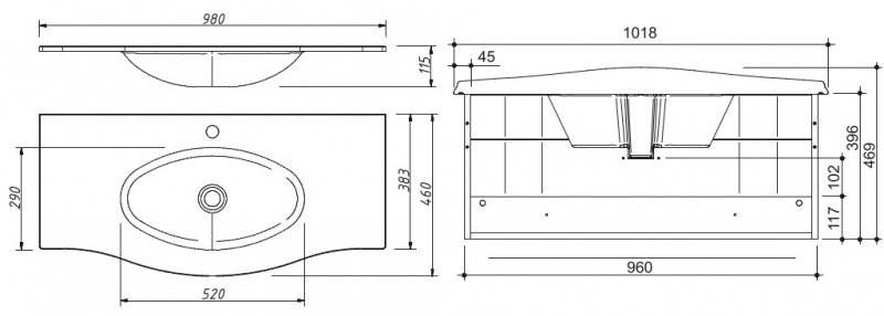Тумба подвесная Caprigo Nokturn 100 см c умывальником в комплекте