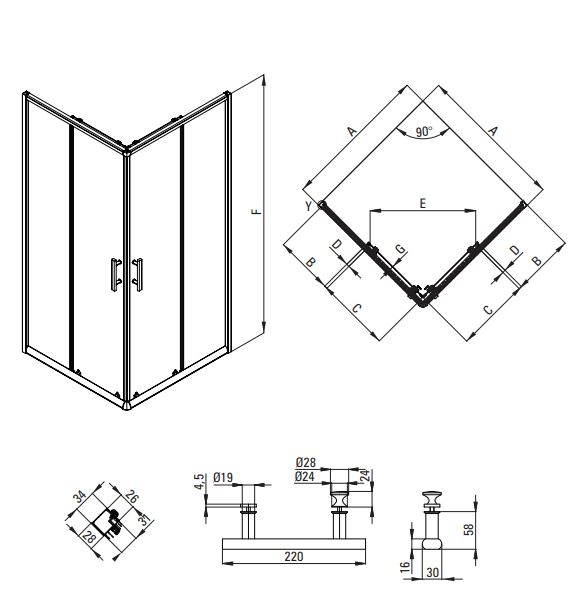 Deante Jasmin Plus Кабина квадратная, стекло прозрачное 90*90
